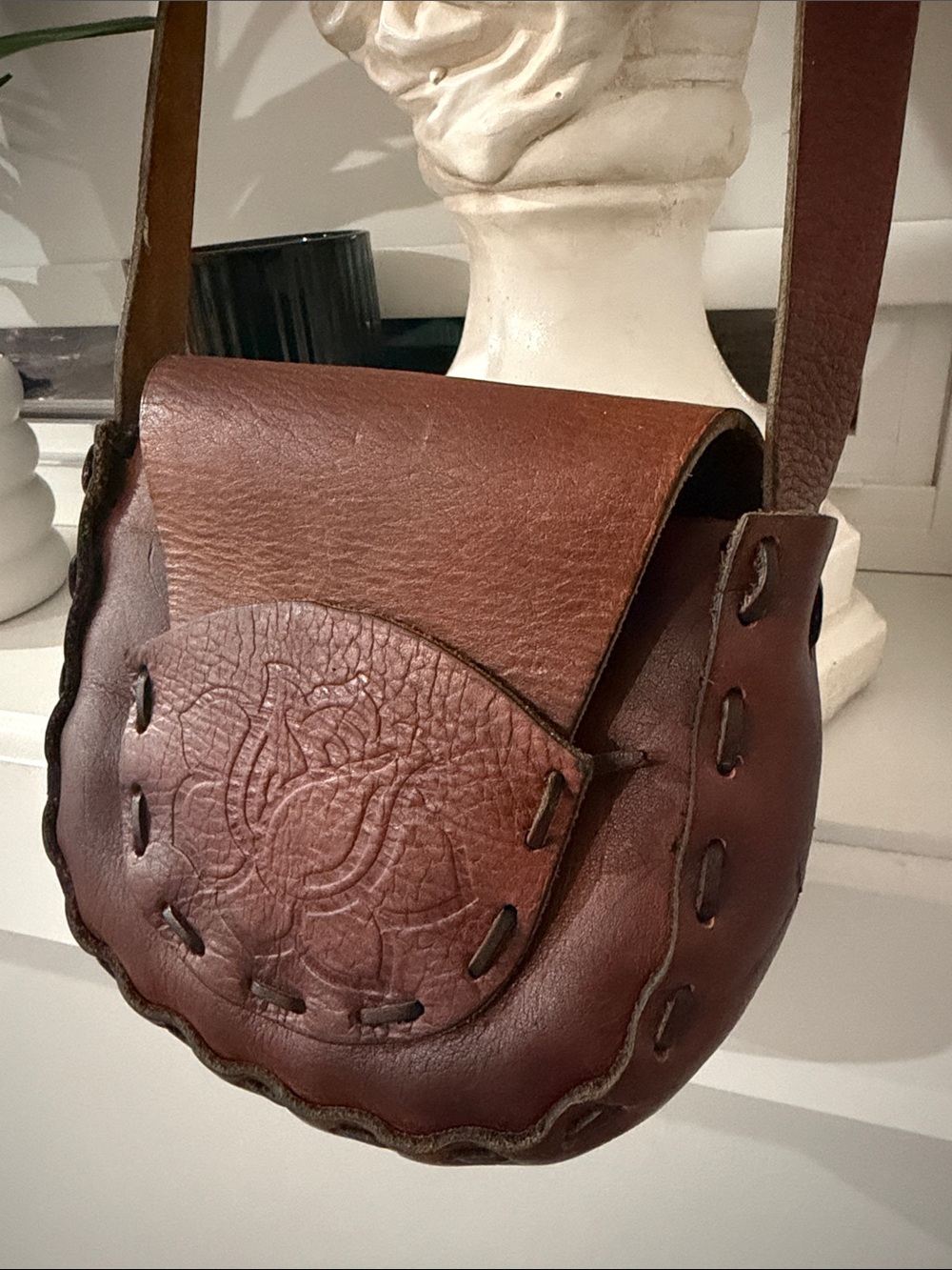 60’s Vintage Treasure  Handcrafted Tulled Leather Crossbody Bag
